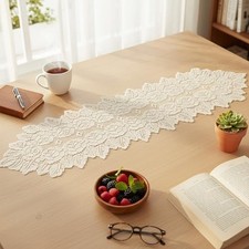 Beige Oval Lace Table Runner Doilies, Floral Table Scarf, Handmade Crochet