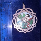 Sterling Silver Round Bird & Holly Christmas Hanging Ornament 2.5 in Silver