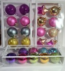 SET 25 LARGE COLOURED CHRISTMAS BAUBLES GLASS 2.5 INCH ROUND STAR GLITTER XMAS