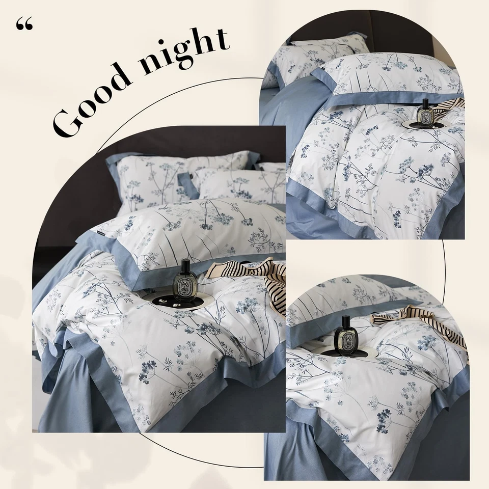 Linda Funda Nórdica Azul Floral Doble Boho Floral Algodón Suave Niña Doble Edredón... Foto 4 de 4