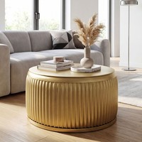 Couchtisch Metall Rund 60Cm Gold Mit Stauraum Sofatisch Beistelltisch Tisch