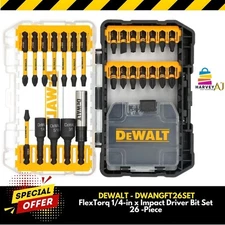 DEWALT DWANGFT26SET FlexTorq 1/4-in x Impact Driver Bit Set 26-Piece