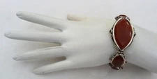 WIDE DESIGNER SIGNED BARSE LARGE CARNELIAN GEMSTONE STERLING SILVER BRACELET 7.5