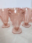 Jeannette Adam Pink Depression Glass Footed Tumblers Set of EIGHT Vintage 1930s