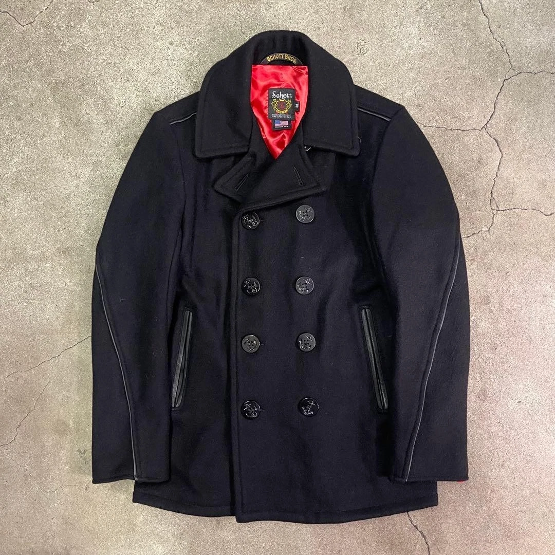 Black Leather Outer Shell Pea Coat Coats, Jackets & Vests for Men