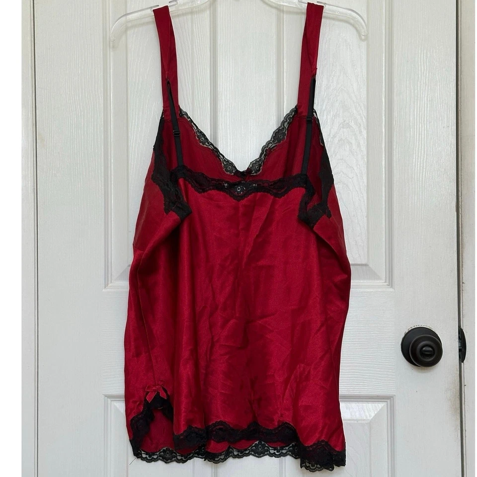 Sexy... Sensual Cacique Lane Bryant Rojo Satinado Pijama Conjunto Pantalones y Cami Encaje  Foto 3 de 4