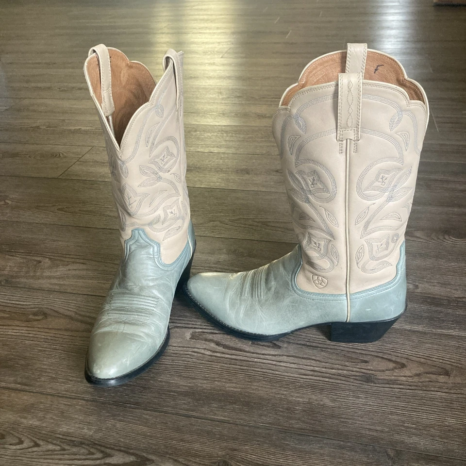 Botas vaqueras vaqueras de colección Ariat para mujer 2 tonos tostadas naturales/verdes menta punta en R -10B Foto 4 de 4