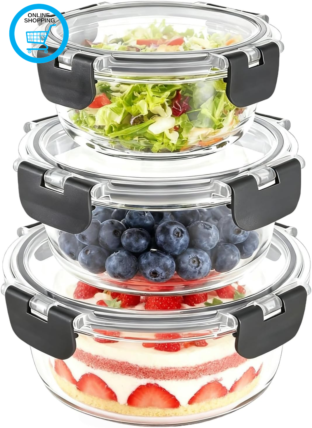 3 Pack Glass Meal Prep Containers, with Airtight Lids, round Leakproof Lunch Box
