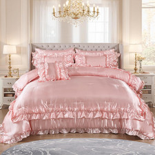 8 Pieces Pink Satin Comforter Set Queen Size Bed in a Bag Silky Comforter with S