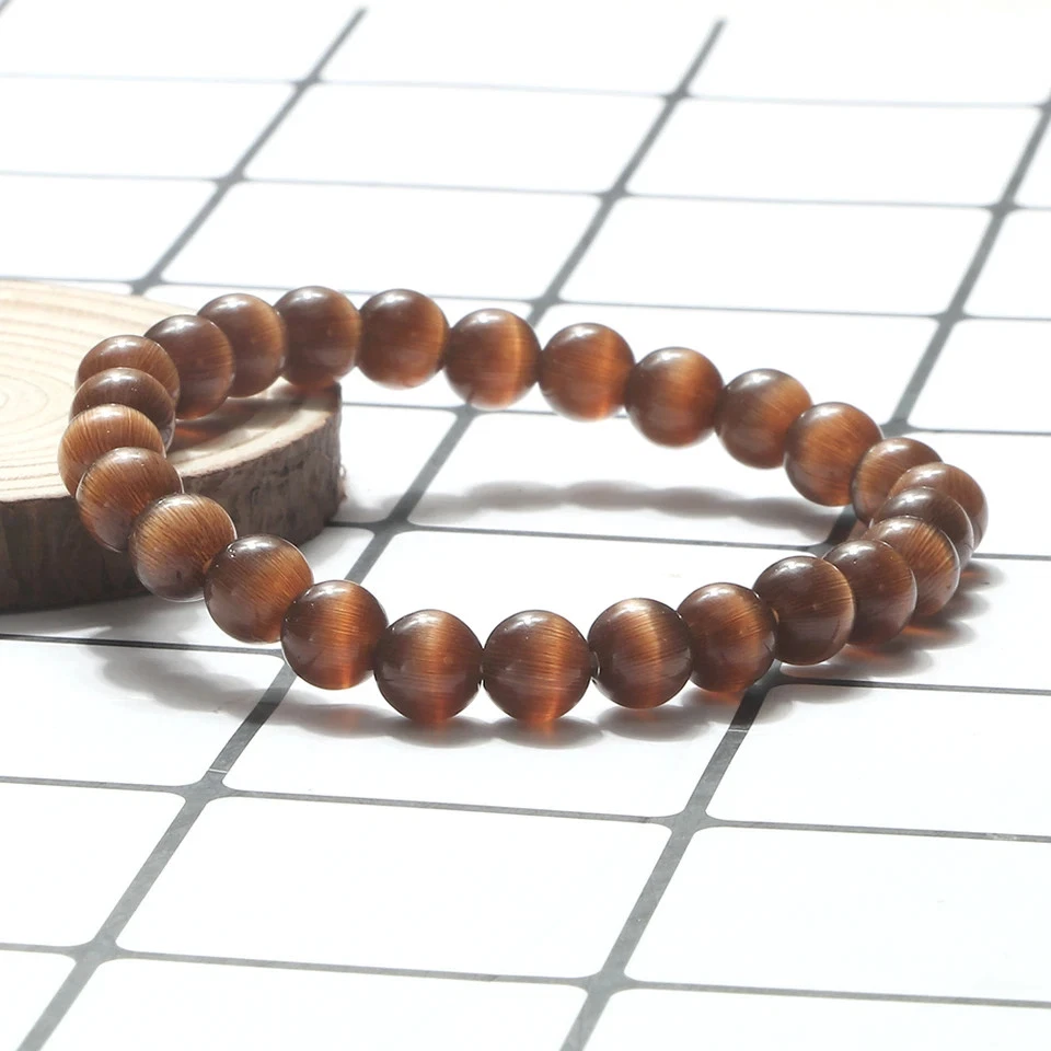 Pulsera ojo de gato banda con cuentas multicolor ópalo elástico yoga joyería unisex Foto 2 de 4