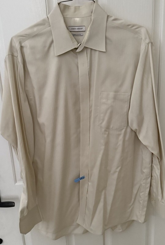 Joseph Abboud Button Shirt Mens 18 34/35 Beige Long Sleeve Exc. Con.