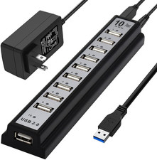USB Hub 10-Ports, USB Hub Extender Network Splitter Adapter Fast Charging/Data T