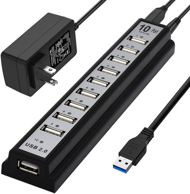 USB Hub 10-Ports, USB Hub Extender Network Splitter Adapter Fast Charging/Data T