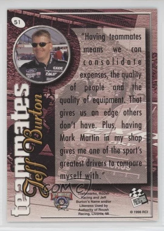 1998 Press Pass Stealth Teammates Fusion Jeff Burton #51 - Image 2 of 2