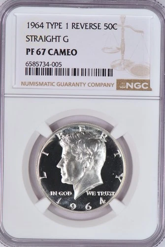 1964 Type 1 Kennedy Half Dollar Proof NGC PF 67 CAMEO PR 67 CAM Straight G Coin