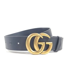 Gucci Men's GG Shiny Buckle Marmont Leather Logo Belt Black 85- 34"