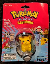 Vintage 1999 Basic Fun Pokémon Pikachu Keychain Item #25 New Unopened
