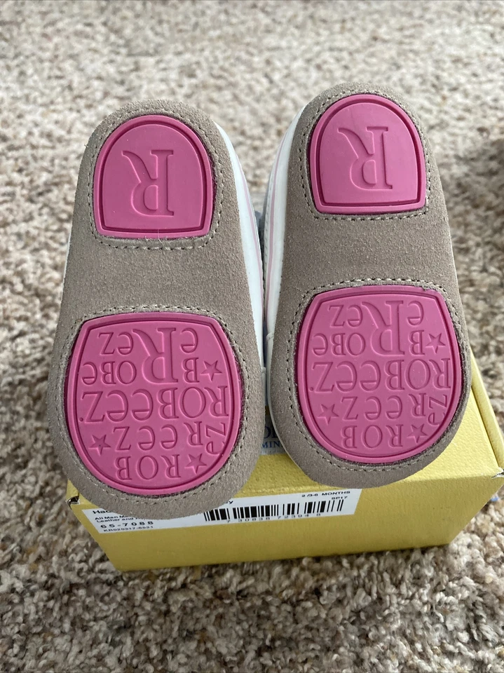 Robeez Mini Shoez - Talla 2 3-6 meses. Hadley High Top gris, blanco, rosa Foto 2 de 4
