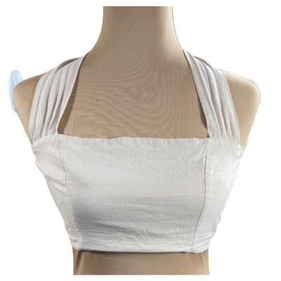 Kendall & Kylie Square Tie Neck Crop Top Cream Smocked Size XS Extra Small