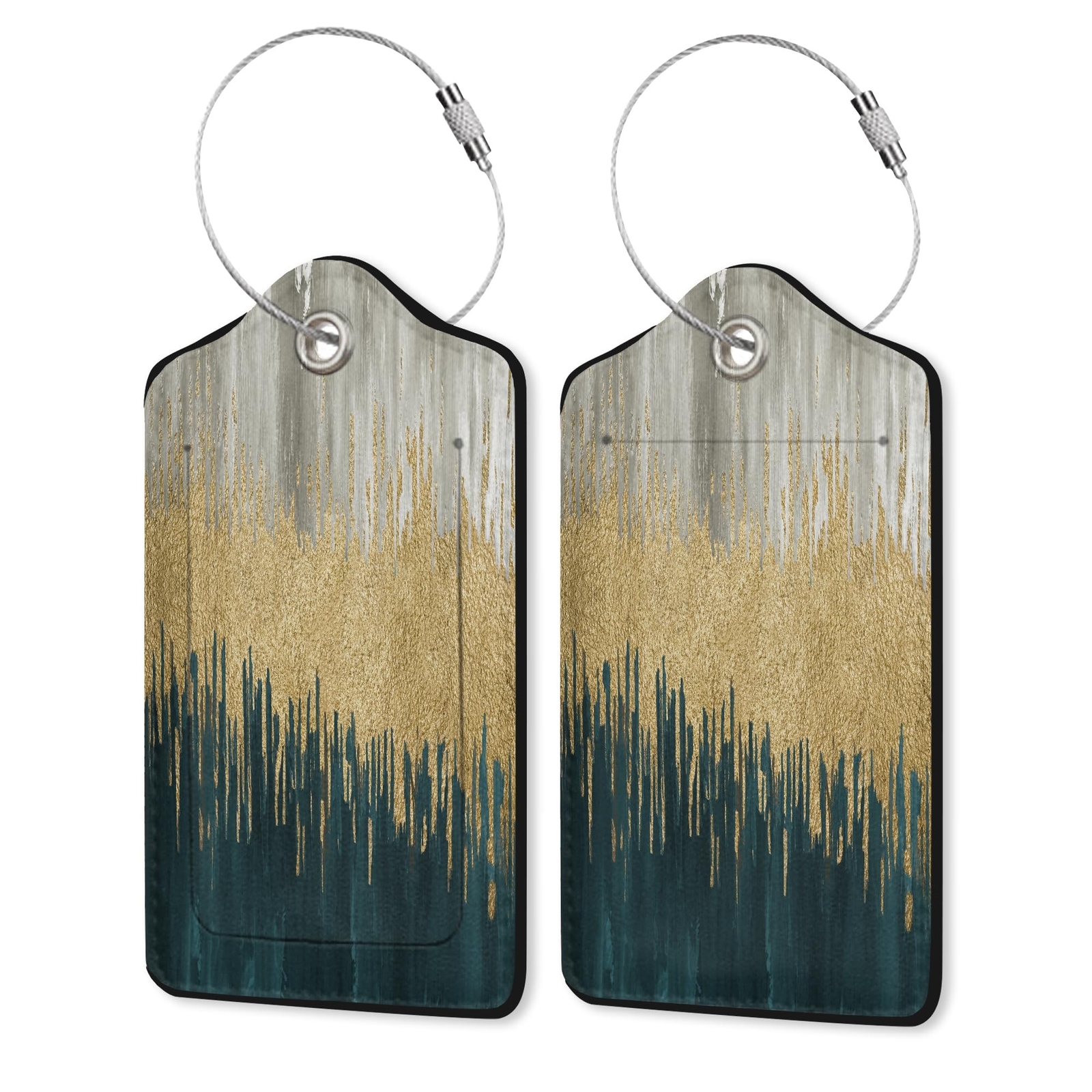 2 Pack Luggage Tag for Suitcase,Grey and Green Gold Leaf Leather Suitcase Tag...