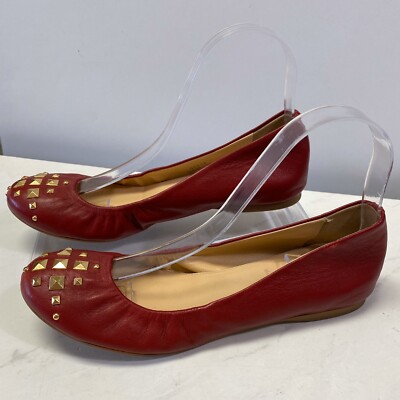 J. Crew Red Leather Cece Ballet Flats Gold Studded Round Toes Size 7.5 $148 | eBay