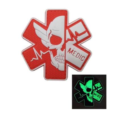 3D PVC Medic Paramedic EMT First Aid Skull Rubber Hook Loop Patch Badge Glow 01