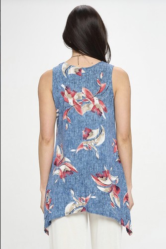 JOSTAR Poly Spandex Slinky STRETCH Knit DENIM BLUE Red POINT HEM TANK TOP L XL - 第 3/5 張圖片