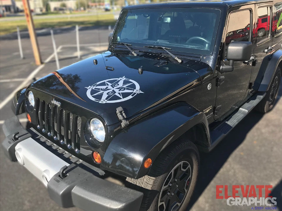Se adapta a calcomanías Jeep Wrangler brújula capó gráficos pegatinas rayas de vinilo 2000-2026 Foto 4 de 4
