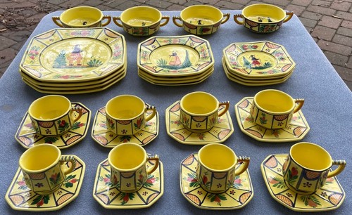 HB Quimper Soleil Yellow Breton Man and Woman Demitasse Cup & Saucer Sets France - Picture 8 of 10