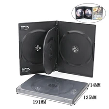 1x 14mm CD DVD Storage Case 4 Discs Black with Tray Quad Holder Box