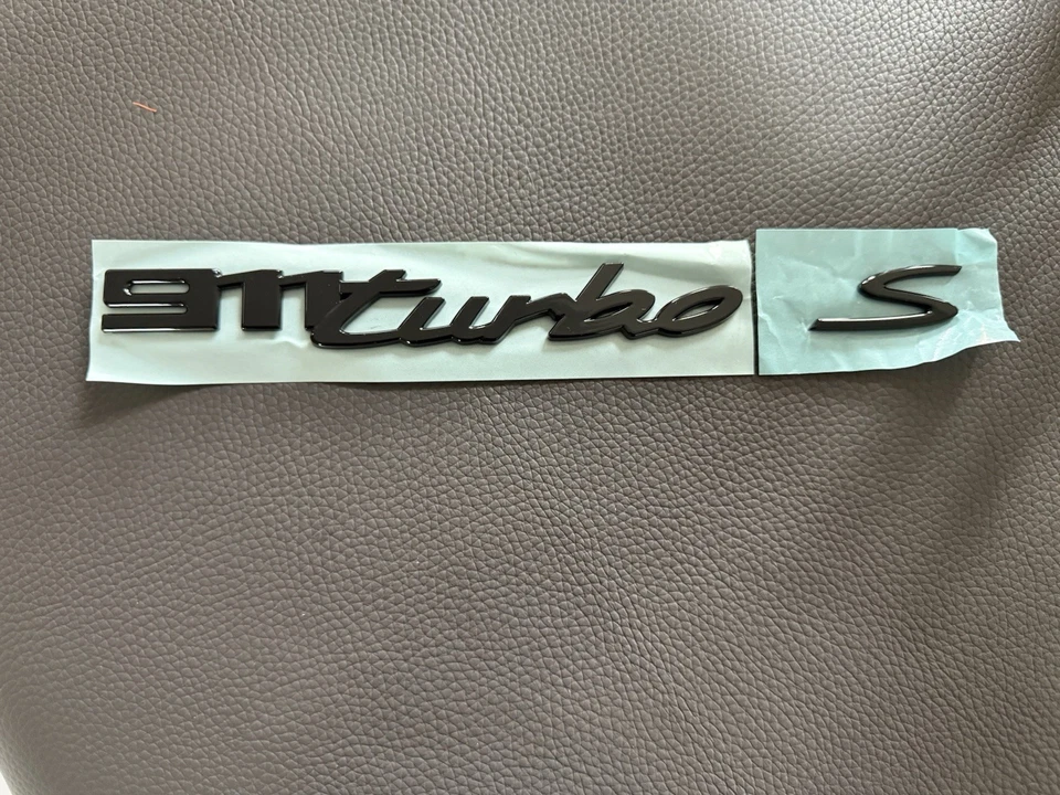 Porsche 992 911 Turbo S gloss black rear emblems - Image 2 of 3