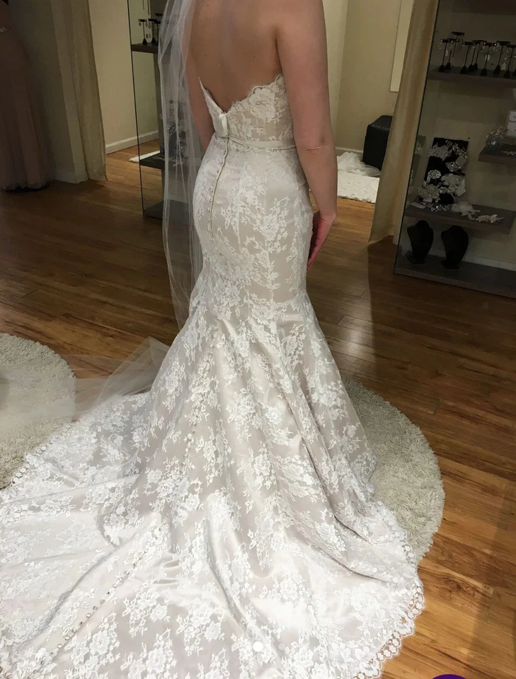 Vestido de novia Allure estilo nupcial 9117 talla 10 champán encaje y faja nupcial Foto 2 de 3