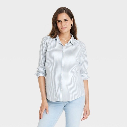 Woven Long Sleeve Button-Front Maternity T-Shirt - Isabel Maternity by Ingrid &