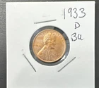 1933-D Lincoln Cent Wheat Penny, Red,  BU