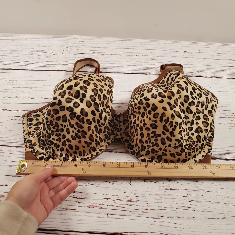 Cacique Bra Womens 38H Leopard Print Brown Tan Satin Underwire Padded Molded - Image 2 of 4