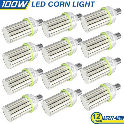 12X 100W LED Corn Light Bulb E39 Mogul Base 15,000Lm Warehouse Lamps 5000K 480V