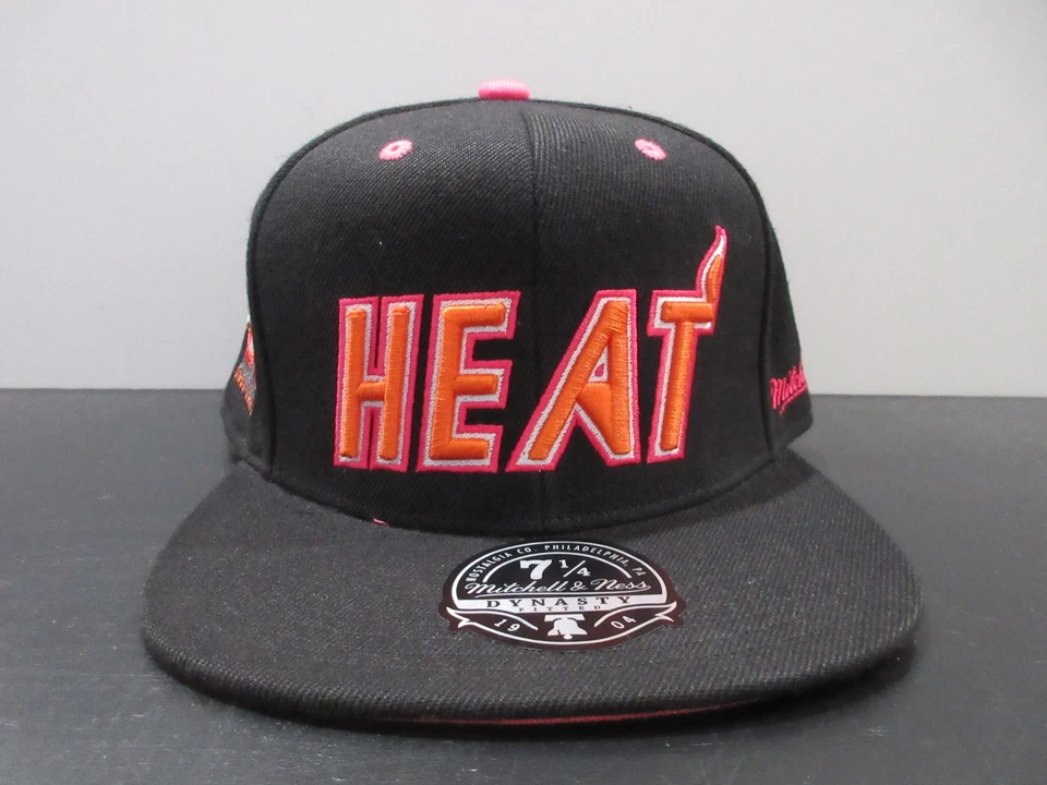 Miami Heat Hat Cap Fitted Mens 7 1/4 Black Orange Basketball Anniversary Patch - Image 2 of 4