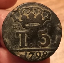 5 Tornesi 1798, Napoli Ferdinando IV, 26 Mm, Var. Senza "P", Rara, Rif. 9286