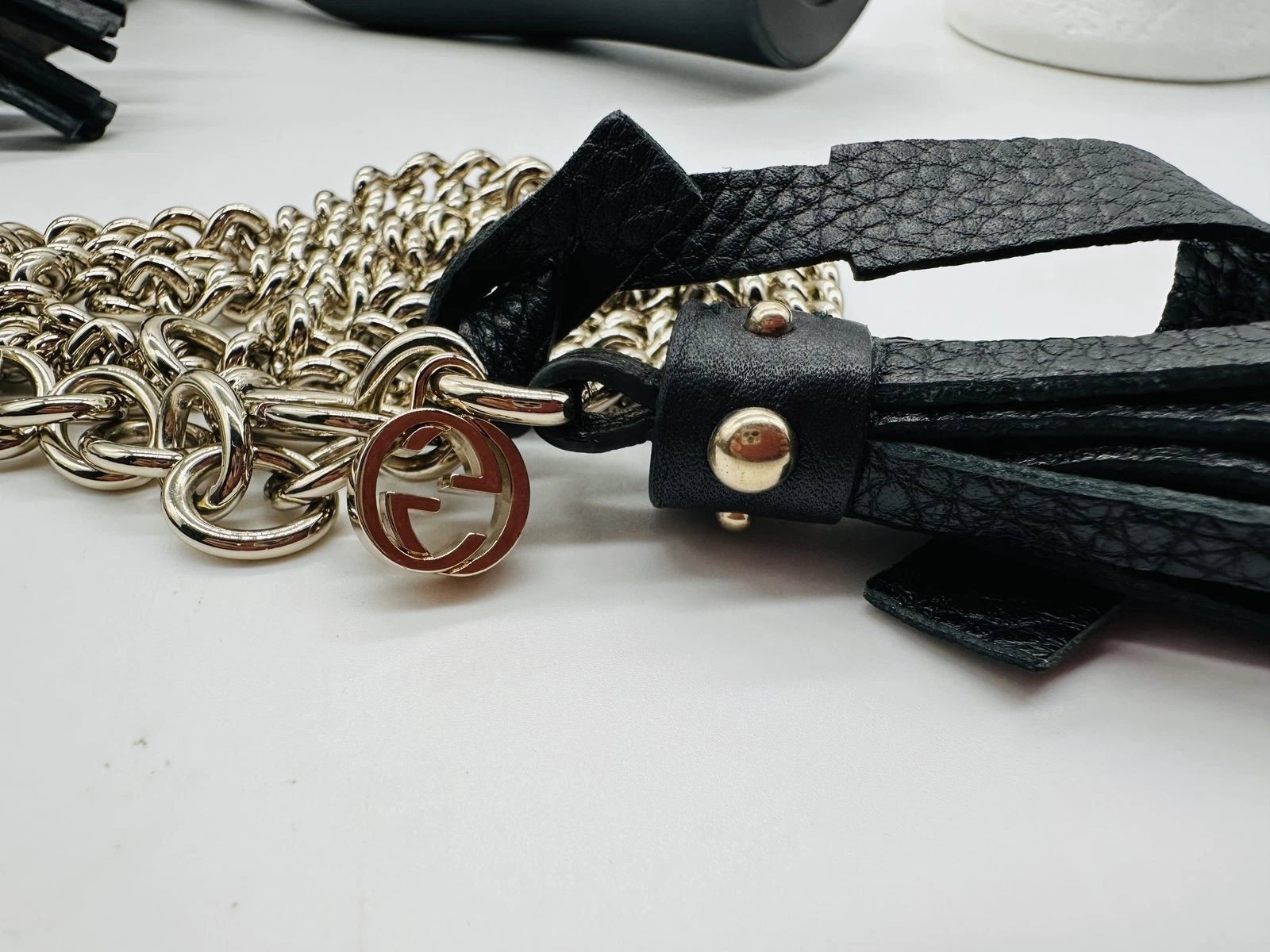 Ceinture chaîne GUCCI GG noire femme du Japon i12573
