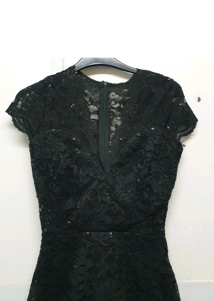 KENNEDY BLACK V NECK SEQUIN LACE FISHTAIL MAXI DRESS Womens REF CL5 - Image 4 of 4