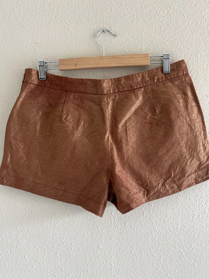 Falda corta plisada J.Crew bronce dorado metálico mezcla de lino talla 8 coqueta Foto 4 de 4