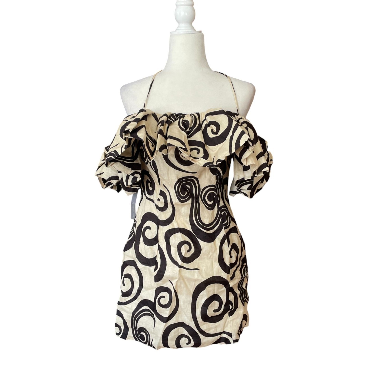 NWT Anthropologie The Wolf Gang Mirador Tan Linen Mini Dress Swirl SZ 6