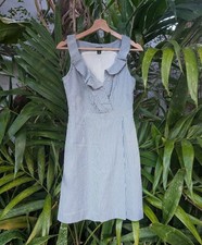 j crew striped dress 0 seersucker 100% cotton twee ruffle feminine Euro summer