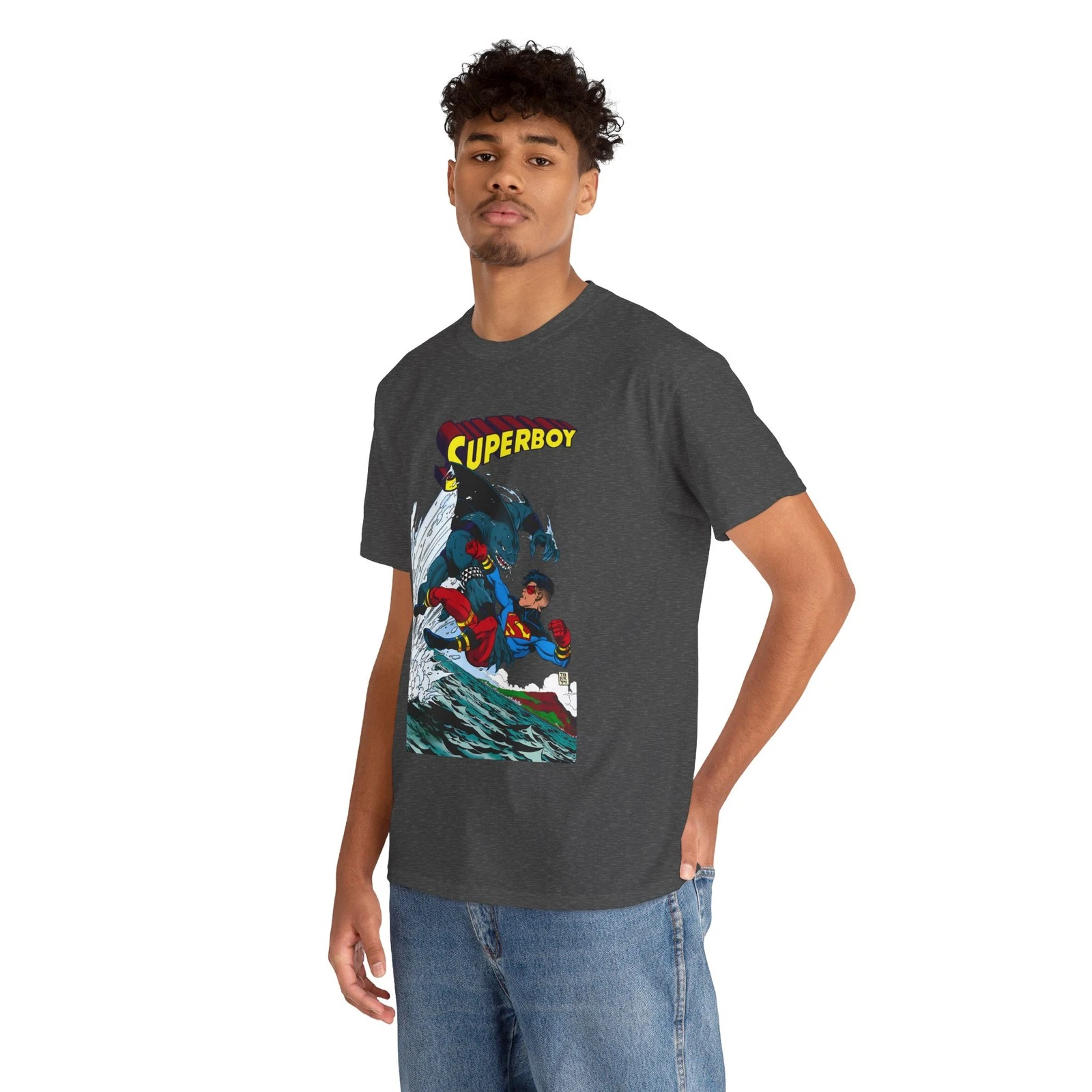 Superboy Vs King Shark T-Shirt - Tom Grummett Art - Superman Family - DC Comics