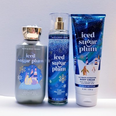 Bath & Body Works ICED SUGAR PLUM Body Cream, Shower gel, Fragrance Mist (3 pcs)