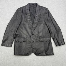 Vintage Pioneer Wear Blazer Mens 46 Black 100% Grain Leather Sport Coat Western