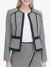 Calvin Klein 6 Black White Houndstooth Zip Blazer Jacket