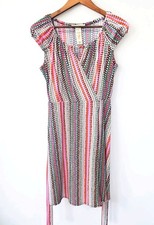 Laundry By Design Faux Wrap Colorful Mini Dress Womens S Fit Flare Pink Belted