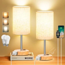 ZJOJO Table Lamp for Bedroom Set of 2, Bedside Small Lamps with 3 Way Dimmable