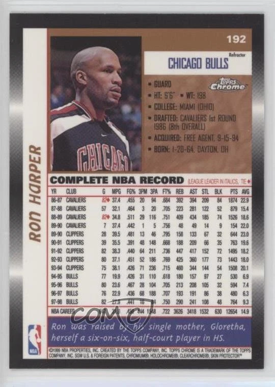 1998-99 Topps Chrome Refractor Ron Harper #192 - Image 2 of 2
